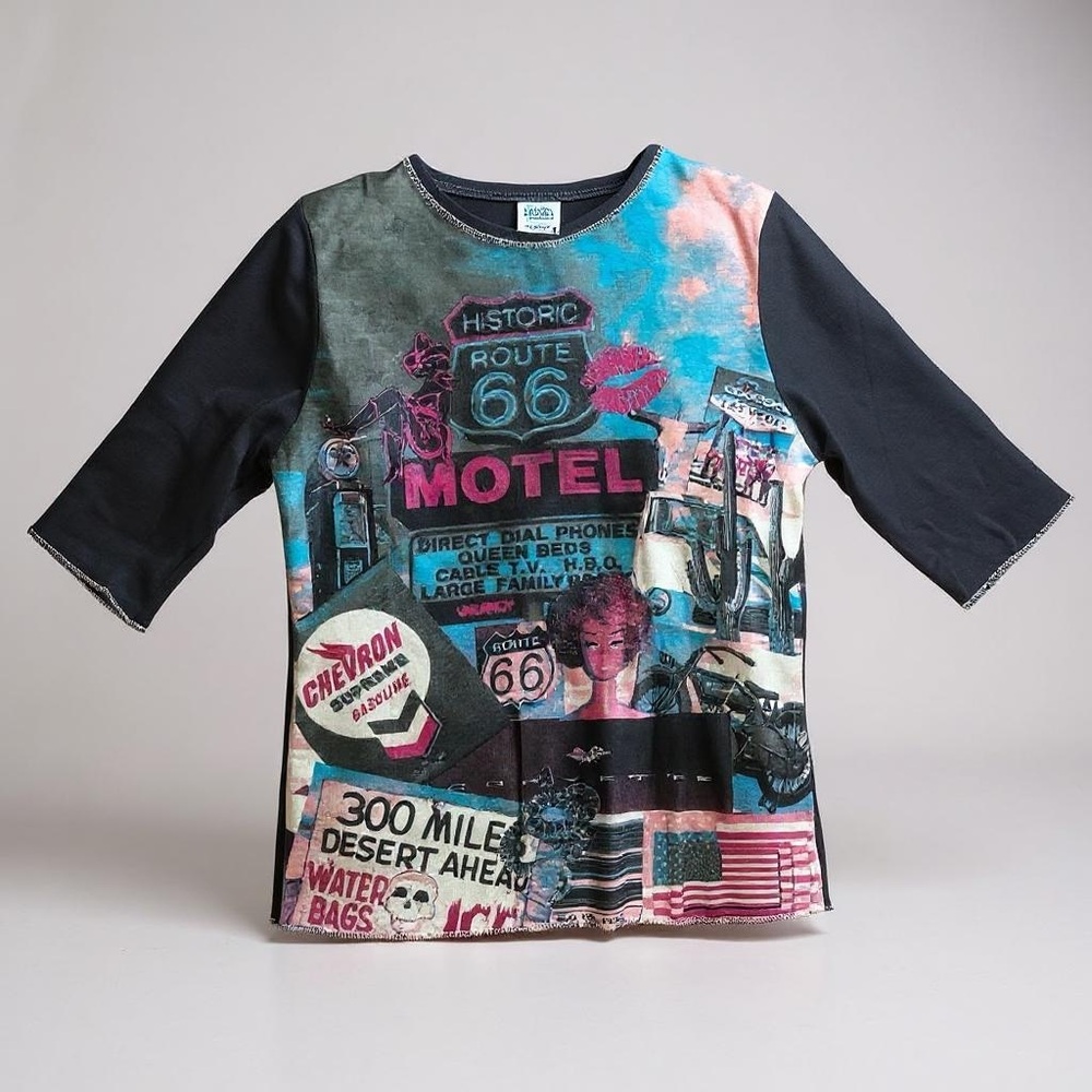Vintage Route 66 Mid-Sleeve Tee with Urban Graphic